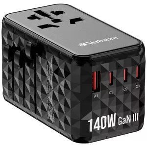 Универсальный адаптер питания Verbatim UTA-10 140W GaN III 2x USB-C PD 3.1 1x USB-A QC 3.0
