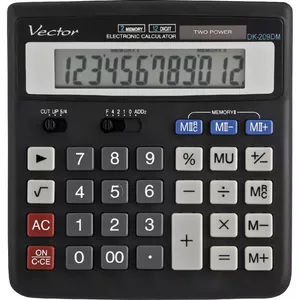 Kalkulators VECTOR DK-209DM galda, 8 ciparu LCD displejs, melns