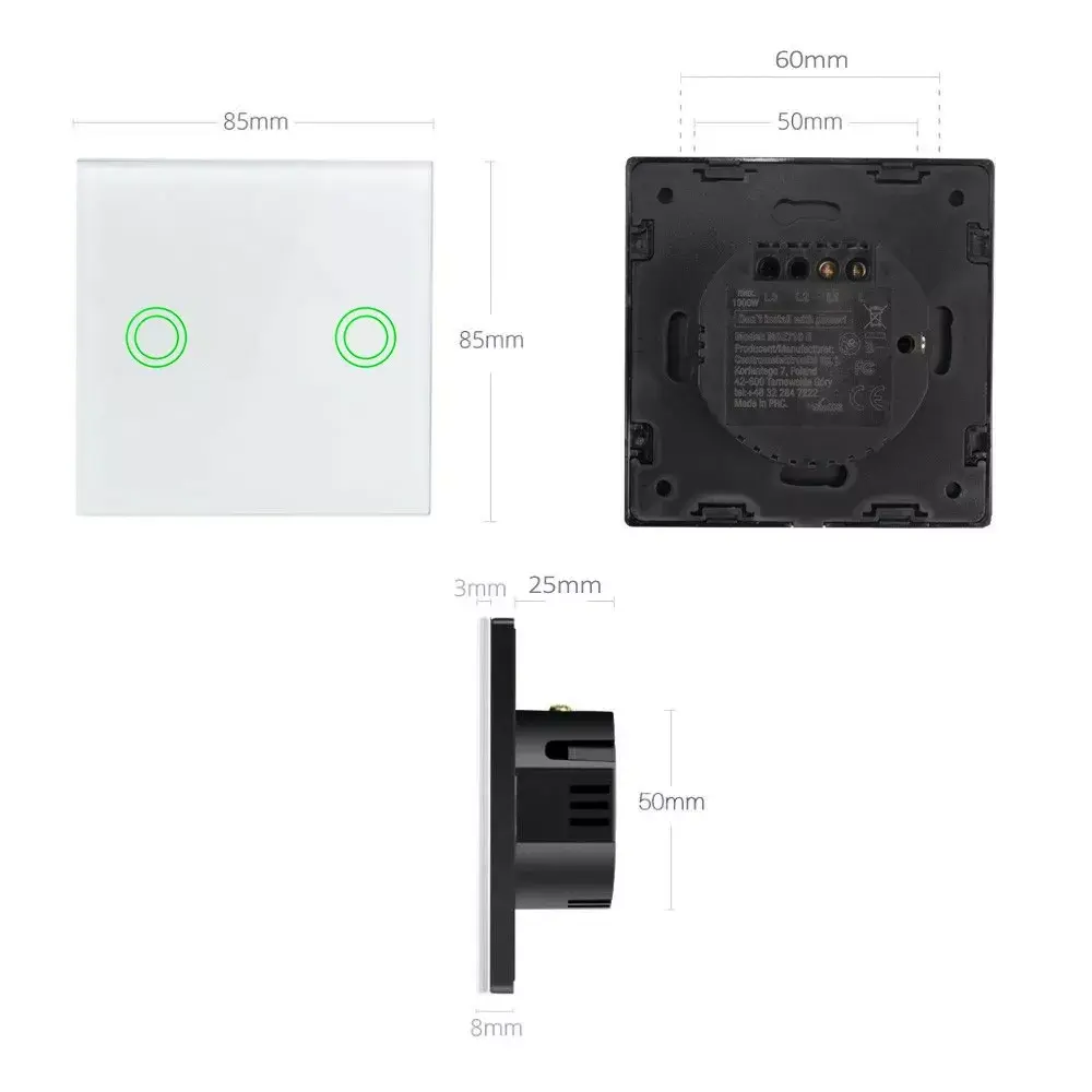 Wi‑Fi 2‑gang touch light switch MACLEAN MCE714W Photo 5