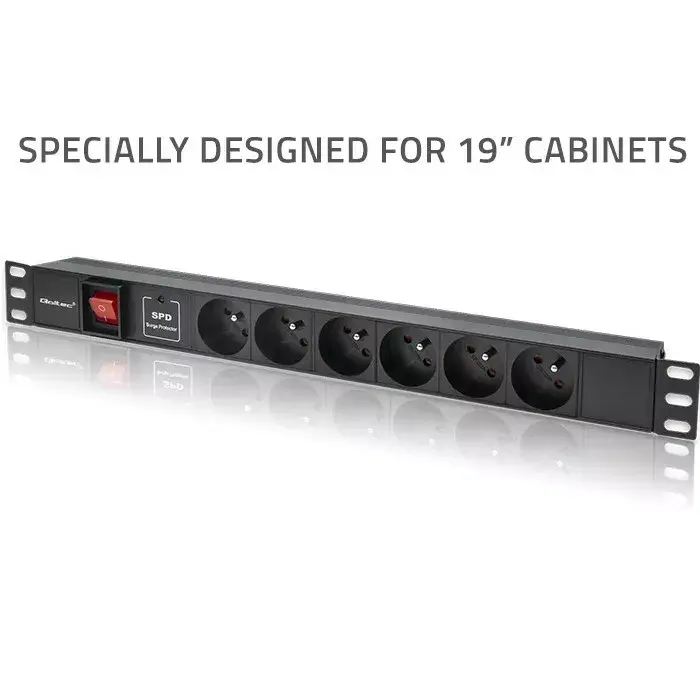 Qoltec 19 collu 1U statīva PDU, 16A, 6 French ligzdas Photo 2