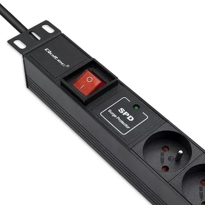 Qoltec 19 collu 1U statīva PDU, 16A, 6 French ligzdas Photo 5
