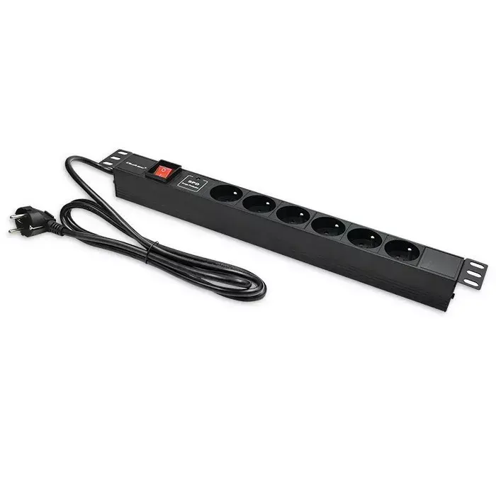 Qoltec 19 collu 1U statīva PDU, 16A, 6 French ligzdas Photo 6