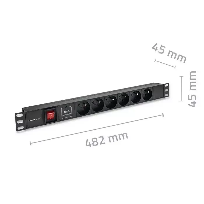 Qoltec 19 collu 1U statīva PDU, 16A, 6 French ligzdas Photo 7