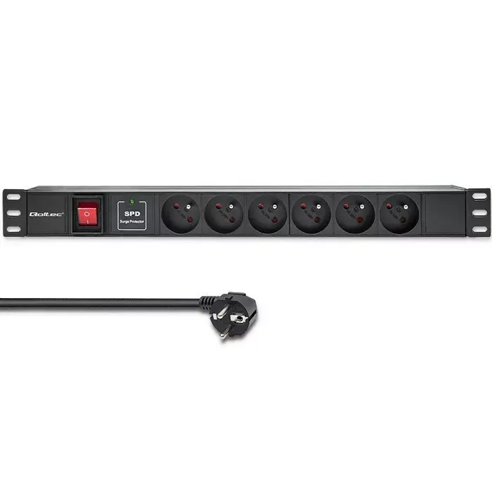 Qoltec 19 collu 1U statīva PDU, 16A, 6 French ligzdas Photo 8