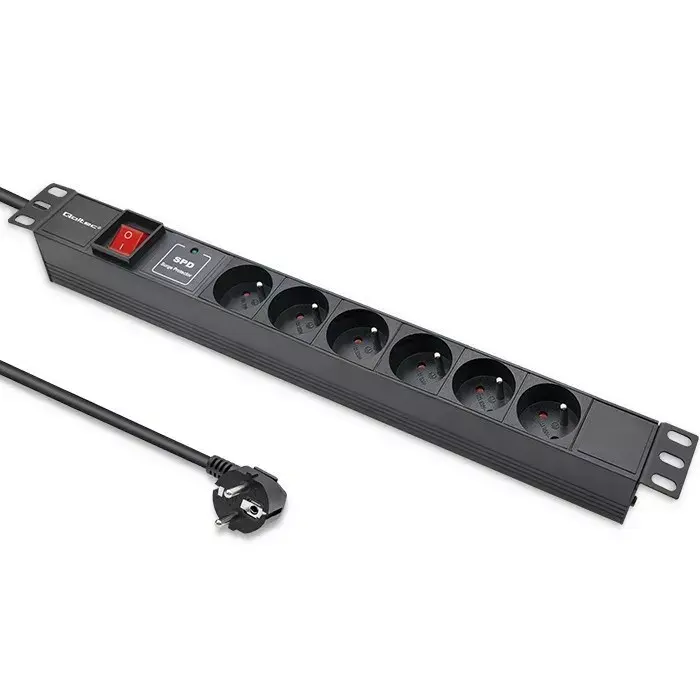 Qoltec 19 collu 1U statīva PDU, 16A, 6 French ligzdas Photo 9