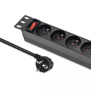 Сетевой фильтр Qoltec для стойки 10 дюймов 1U, 16А, 4 розетки French, кабель 1.8 м