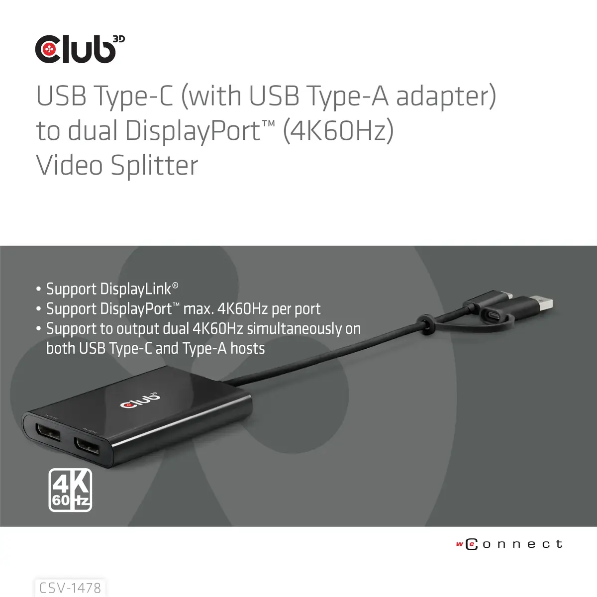 Club 3D CSV-1478 USB-C uz 2× DisplayPort 4K60Hz Photo 2