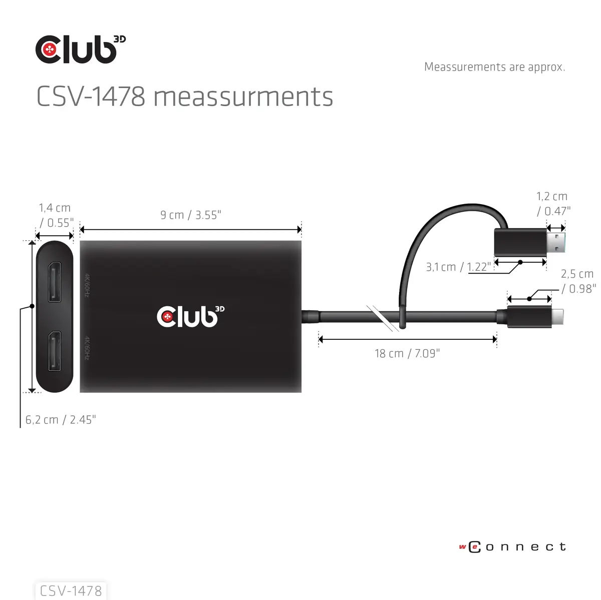 Club 3D CSV-1478 USB-C uz 2× DisplayPort 4K60Hz Photo 3