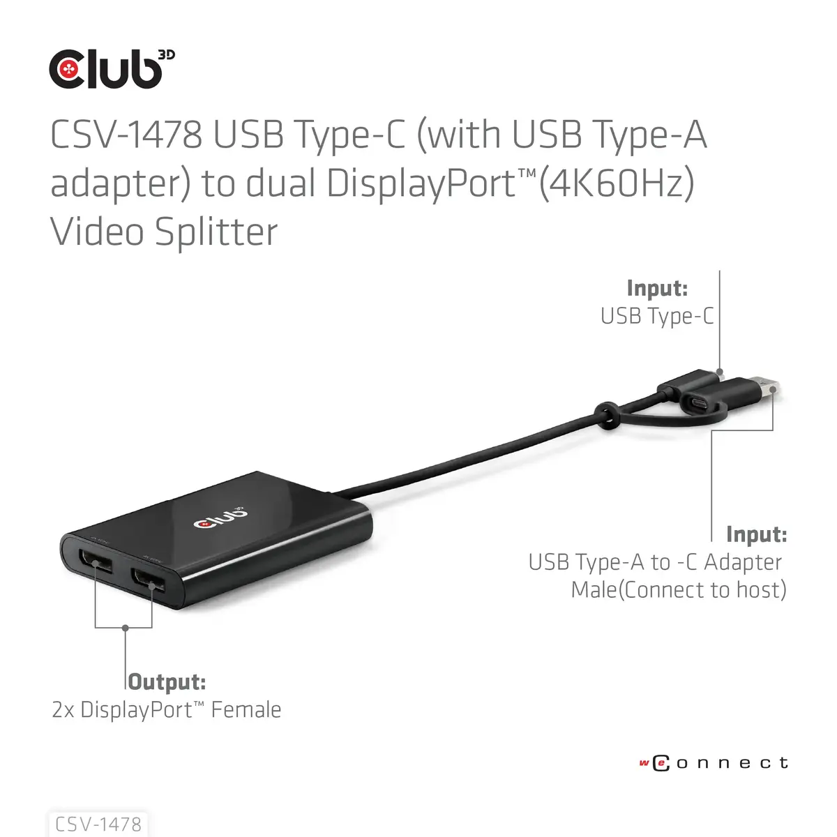 Club 3D CSV-1478 USB-C uz 2× DisplayPort 4K60Hz Photo 4