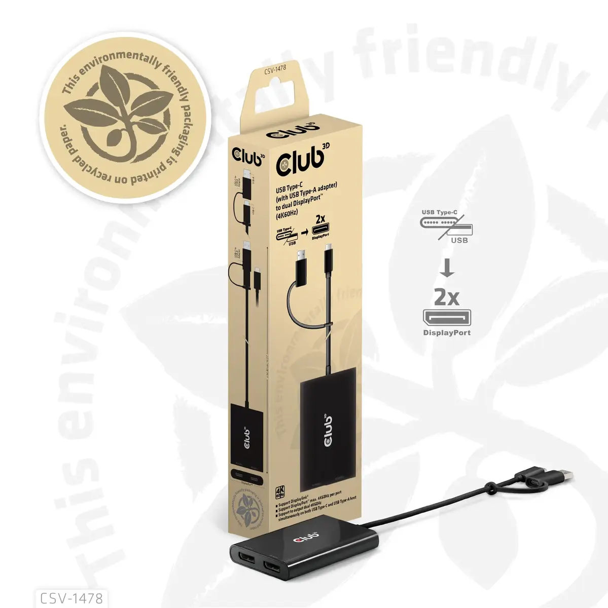 Club 3D CSV-1478 USB-C uz 2× DisplayPort 4K60Hz Photo 8