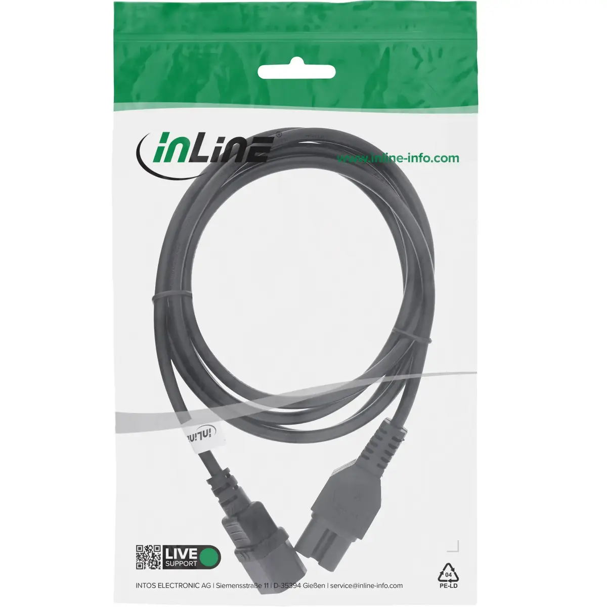 InLine IEC-C15 to IEC-C14 Power Extension Cable 0.5m Photo 2