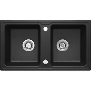 Granite 2-bowl sink deante ZQZ_G203, black, double-basin layout, durable construction