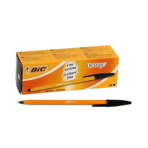 BIC Orange Fine lodīšu pildspalva — melna tinte, oranža korpuss, iepakojums 20 gab.