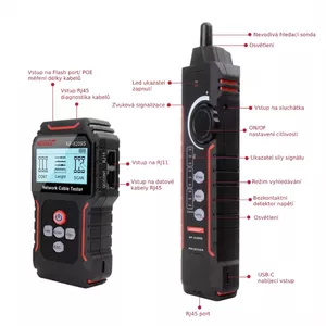 W-STAR WSNF8209S UTP kabeļu testeris ar RJ45, PoE testēšanu un porta zibspuldzes funkciju