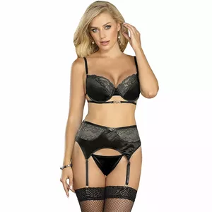 Нижнее белье SUBBLIME L/XL Черное D-239294 Комплект из 3-х предметов Бюстгальтер Трусики Кружевной Пояс