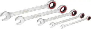 Bosch 1.600.A02.Z3D Chromium-Vanadium Steel Ratchet Ring Spanner Set 5 Pieces 8, 10, 13, 17, 19 mm