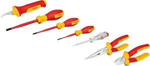 Bosch 1600A02NG3 VDE Mixed Tool Set with 7 Pieces Including Diagonal-Cutting Pliers, Needle-Nose Pliers, Screwdrivers, and Stripping Knife