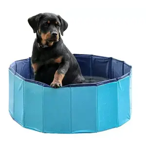 Foldable dog pool PETITTO 120×30 cm — nylon collapsible outdoor basin, blue