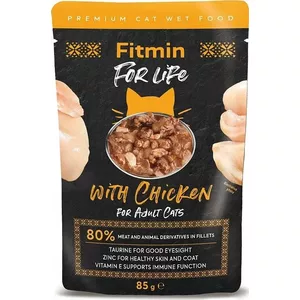 Mitrā kaķu barība FITMIN For Life vistas filejas mērcē 85 g — vienas devas iepakojums