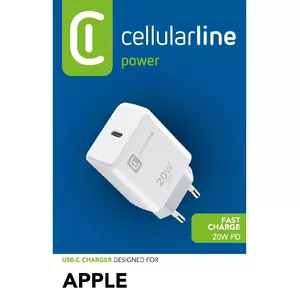 USB-C lādētājs 20W Sourcing priekš iPhone 8 un jaunākām — 1× USB-C, 110–240V, maksimāli 12V, balts