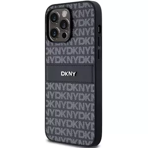 Чехол DKNY Hardcase для iPhone 14 Pro Max 6,7" чёрная кожа с однотонной полосой