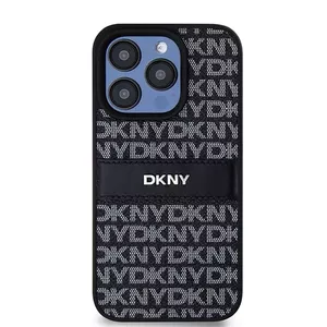 Phone case DKNY DKHCP15LPRTHSLK for iPhone 15 Pro 6.1" — black leather with mono stripe