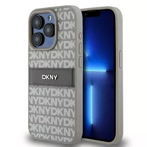Phone case DKNY DKHCP15LPRTHSLE for iPhone 15 Pro 6.1" beige leather mono stripe
