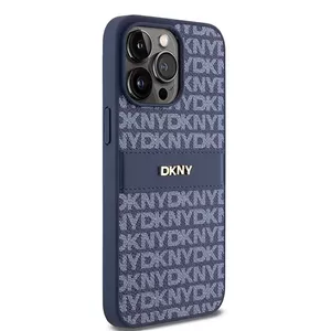 Чехол DKNY DKHCP15XPRTHSLB для iPhone 15 Pro Max 6,7" синий кожаный с одной полосой