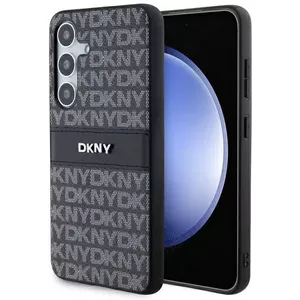 Hardcase Black Leather Bag DKNY DKHCS24MPRTHSLK with Mono Stripe and Metal Logo