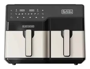 Аэрофритюрница Black & Decker BXAF9000E, двойная, 9 л, 2500 Вт, сенсорное управление, черный и нержавеющая сталь