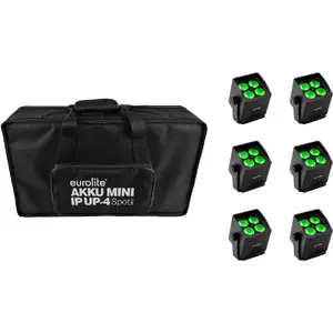 EUROLITE AKKU Mini IP UP-4 QCL Spot MK2 set of 6 with soft-bag, battery-powered waterproof LED moving-head mini spots