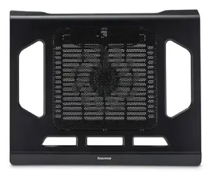 Hama Black laptop cooling pad for up to 15.6 inches with 1 built-in fan, 23 dB noise level, USB powered, and blue illumination