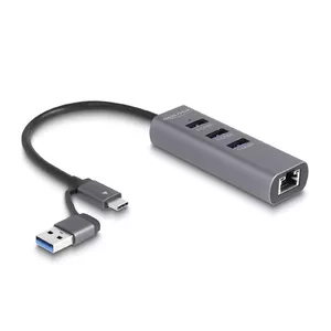 USB Hub DeLOCK 3 Port USB 5 Gbps Hub + Gigabit LAN