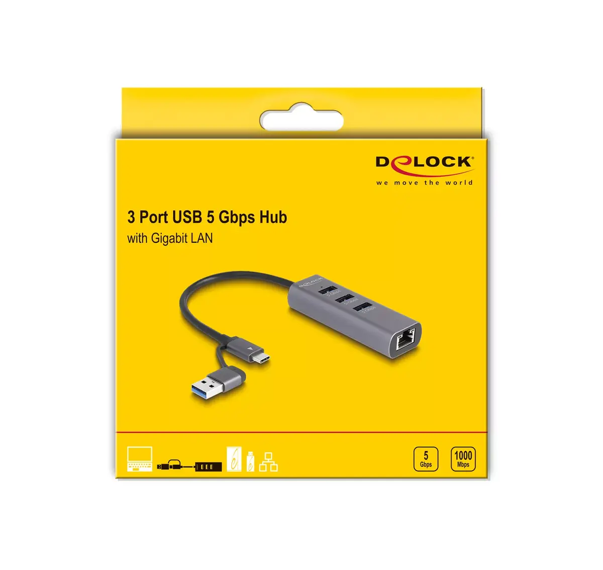 USB Hub 3 Port USB 5 Gbps Hub + Gigabit LAN Photo 4