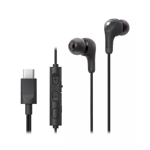 Vadu in-ear austiņu komplekts JVC HA-FR9UC ar USB-C, 9.2 mm skaļruņiem, 5–22000 Hz, iebūvētu mikrofonu un pogām, kabelis 1.2 m, melna