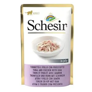 Влажный корм для кошек Agras Pet Foods Schesir Тунец и курица с ветчиной 85 г, для взрослых, без глютена, пакет