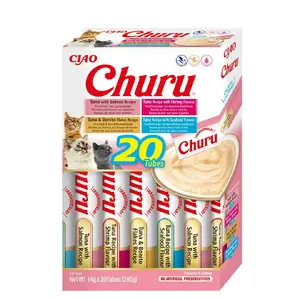 Mitras kaķu uzkodas INABA Churu Variety Box Seafood — 20 x 14 g tūbiņas, zivju pasta, bez graudiem, bez cukura un bez glutēna