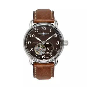 Rokas pulkstenis Zeppelin 7666-4 — vīriešu mehānisks (automātiska vītne), nerūsējošā tērauda korpuss, 40 mm, augstums 12 mm, 65 g, sudrabains