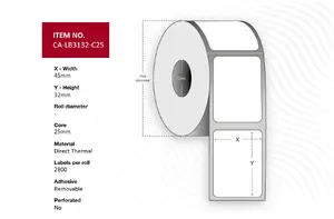 Capture CA-LB3132-C25 Direct Thermal Printer Labels White 4.5 x 3.2 cm Roll 28000 Labels