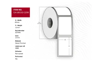 Capture CA-LB3132-C25O Direct Thermal Printer Labels Orange Roll 45 x 32 mm 28000 Labels