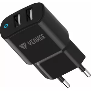 Lādētājs YENKEE YAC 2024BK — sienas lādētājs, 2× USB-A, kopējā jauda 12W (2,4A uz portu)