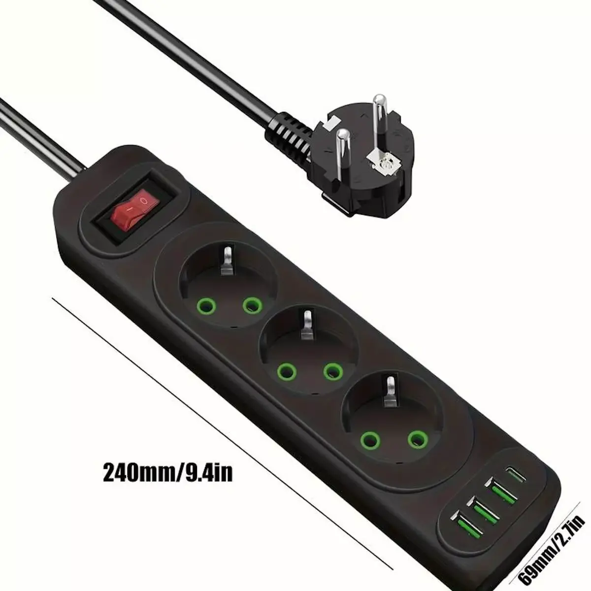 Удлинитель Riff RF-F23U — 3 розетки, 3 USB-A, 1 USB-C Photo 2