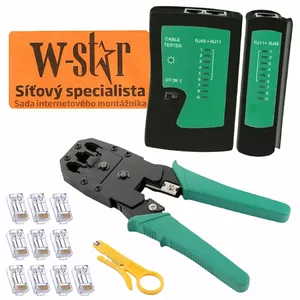 Tīkla testera un presēšanas instrumentu komplekts W-STAR WS193 — UTP RJ45 RJ11 testers, presšķēres, izspiežamais instruments, konektoru komplekts