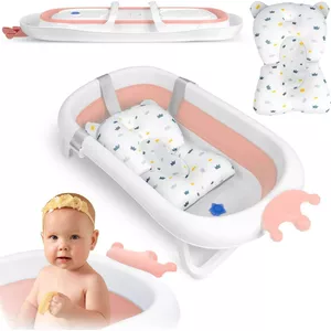 Детская ванночка с подушкой Ricokids RK-280 — для новорождённых бело-розовая