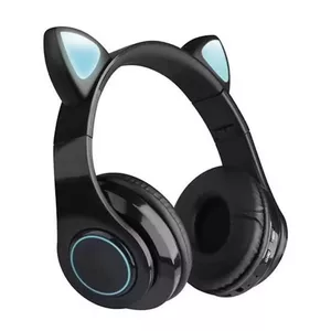 Riff P39M Bluetooth Austiņas ar mikrofonu + LED Kaķa austiņas Black