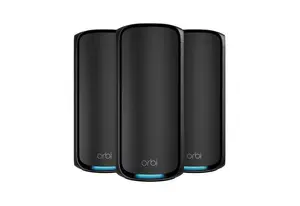 NETGEAR Orbi 970 Series Quad-Band Mesh WiFi 7 System RBE973SB 3-Pack Black Internal