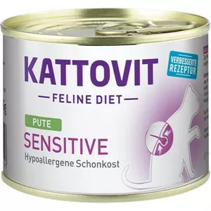 Влажный корм для кошек KATTOVIT Sensitive Turkey 185 г — для взрослых, без глютена и сахара, 10% белка, 81% влаги