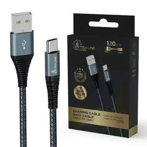 Кабель USB-A — USB-C Extralink Smart Life 15W, 120 см, нейлоновый оплет, 5V 2.4A/3A, черный