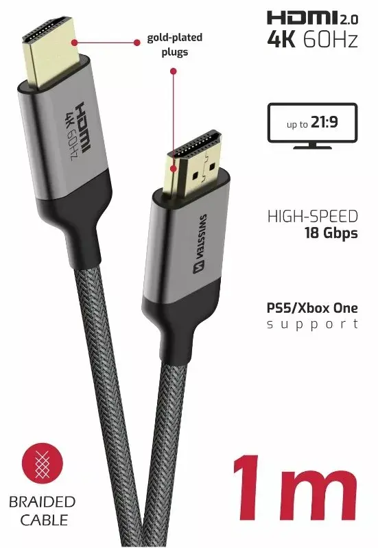HDMI kabelis SWISSTEN 75501101 — 1 m 4K Photo 2