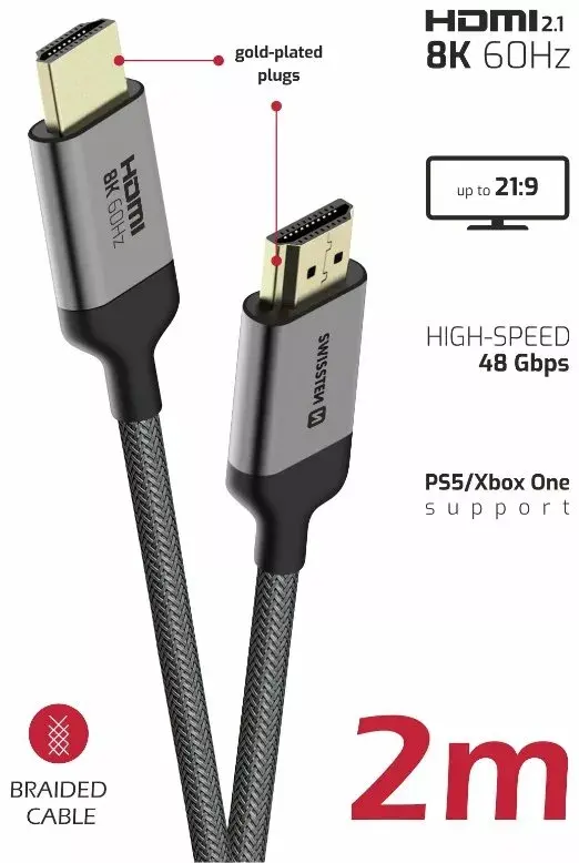 HDMI kabelis SWISSTEN 75501201 — 8K, 2 m Photo 2